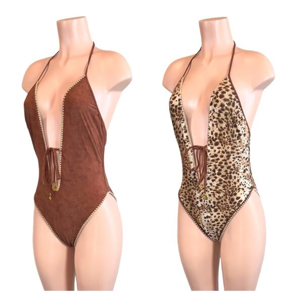 NWOT Luli Fama CUIDADO AL DORSO Reversible Animal Print Suede Look DEEP V $198 - Picture 5 of 14